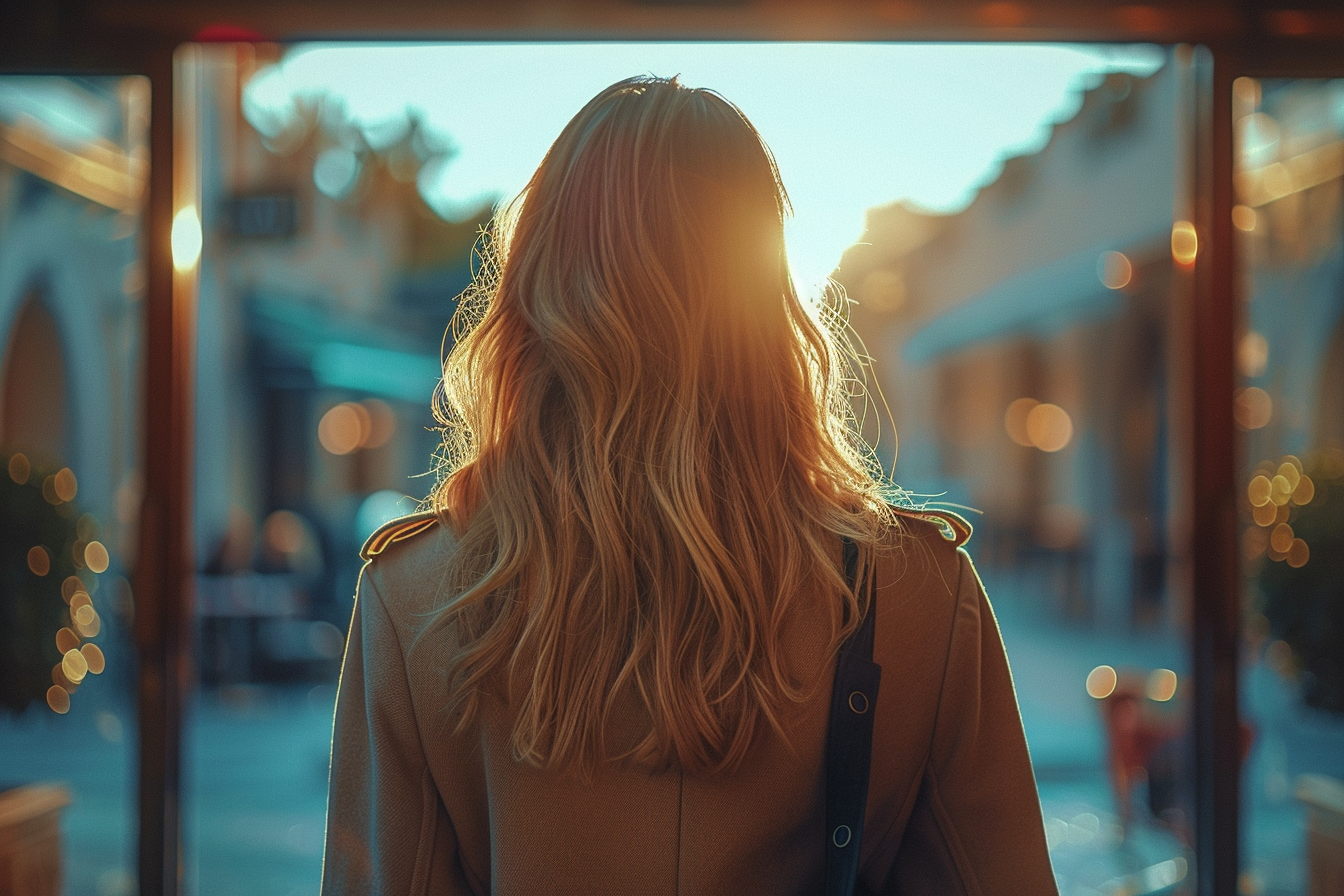 A woman walking out of a hotel | Source: No source