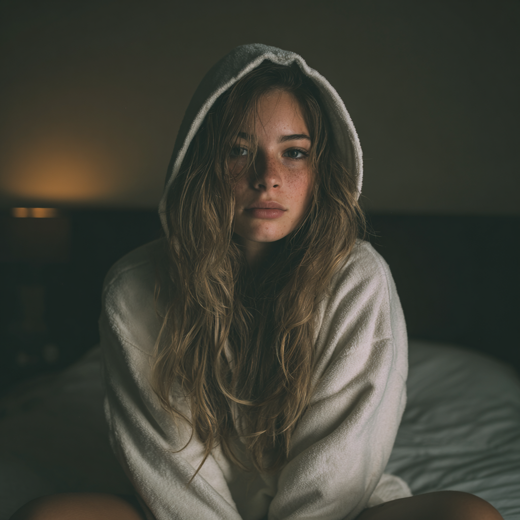 An upset woman sitting on a bed | Source: No source