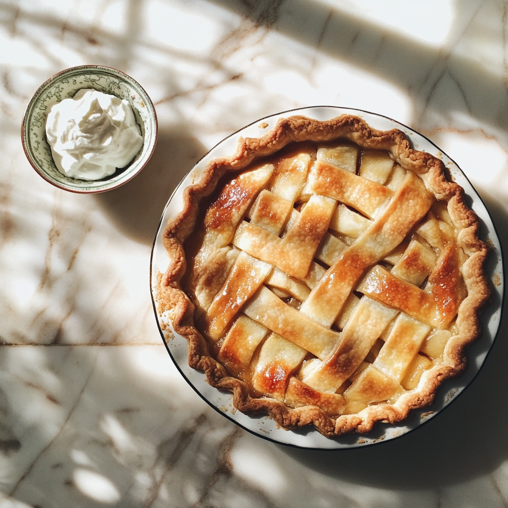 An apple pie on a table | Source: no source