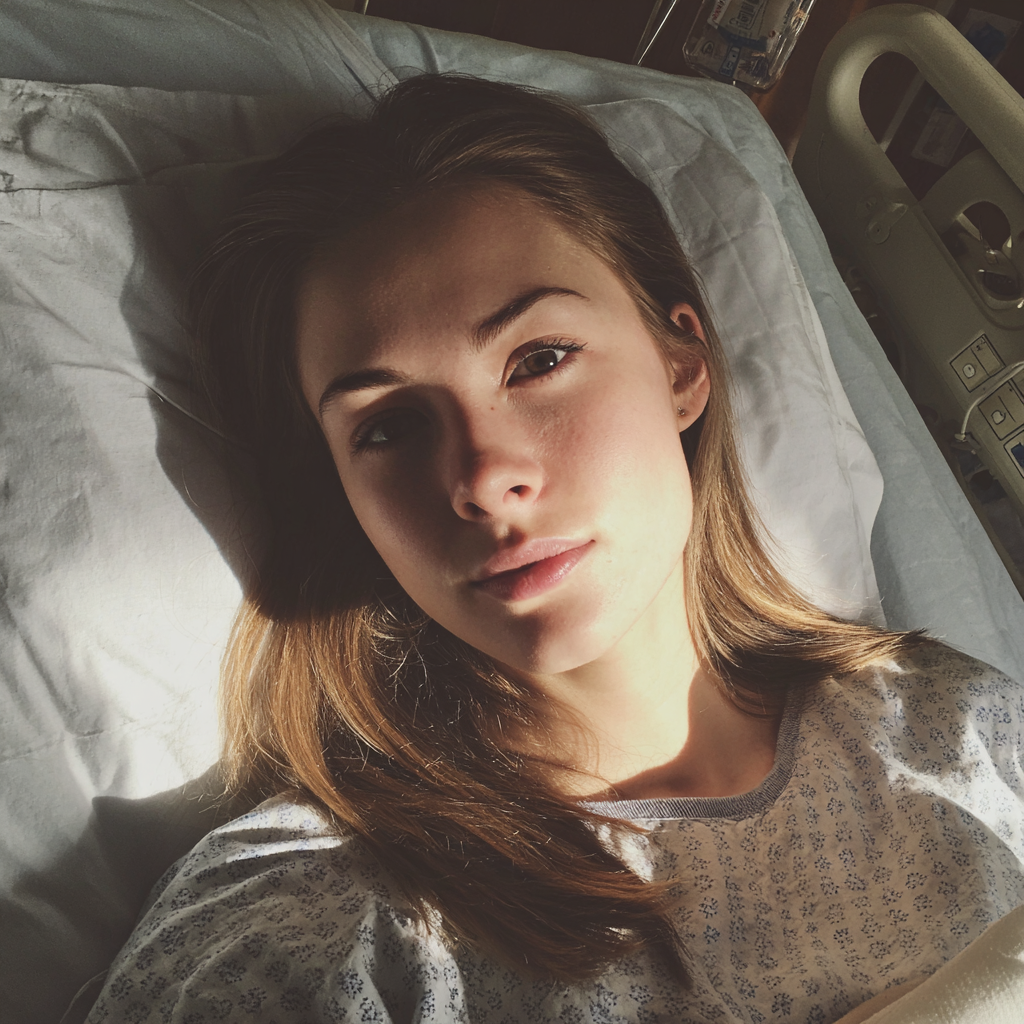 A woman lying in a hospital bed | Source: no source