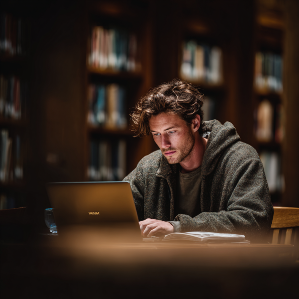 A man working on his laptop at the library | Source: No source
