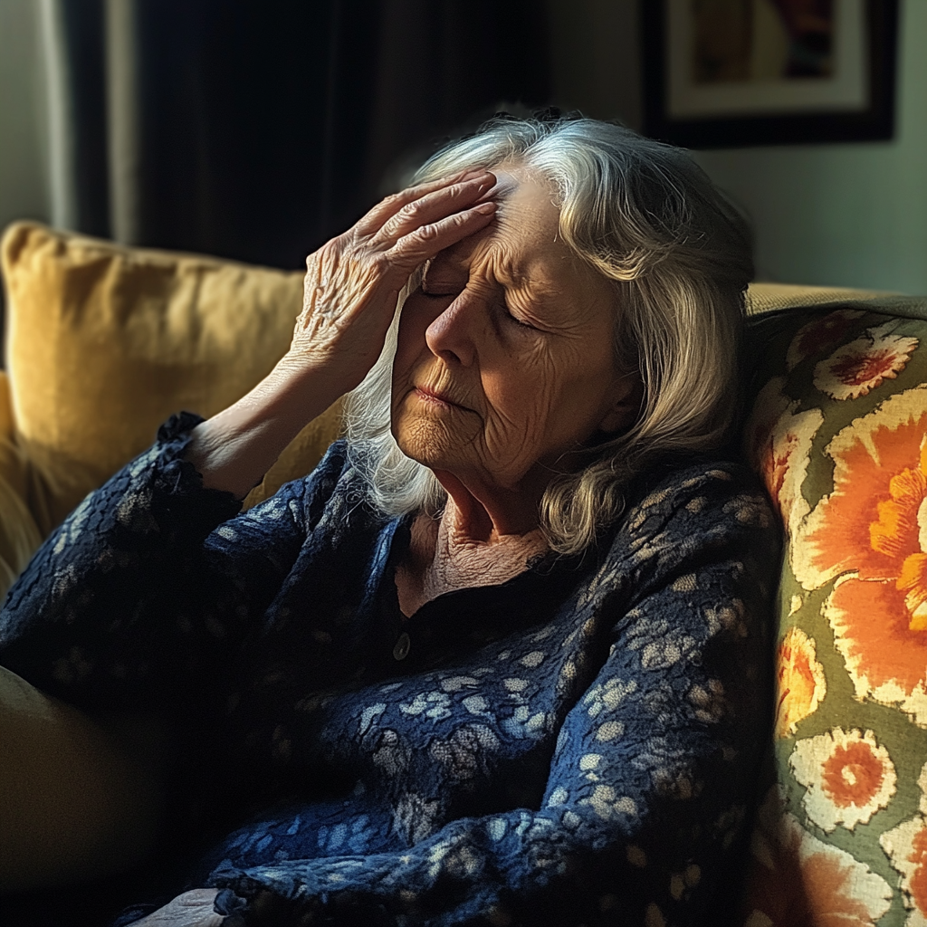 An elderly woman holding her head | Source: No source