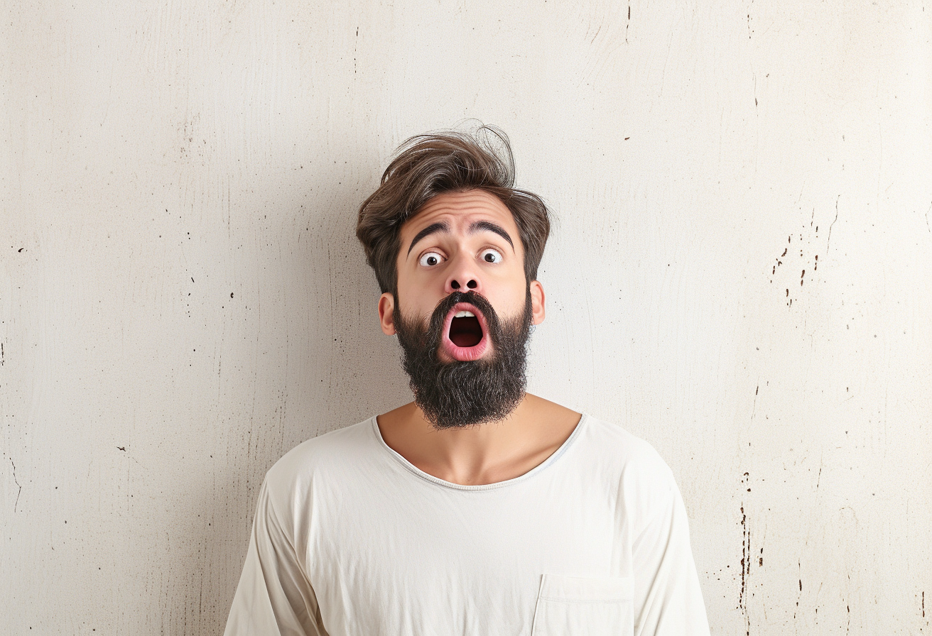 A shocked man against a wall | Source: No source