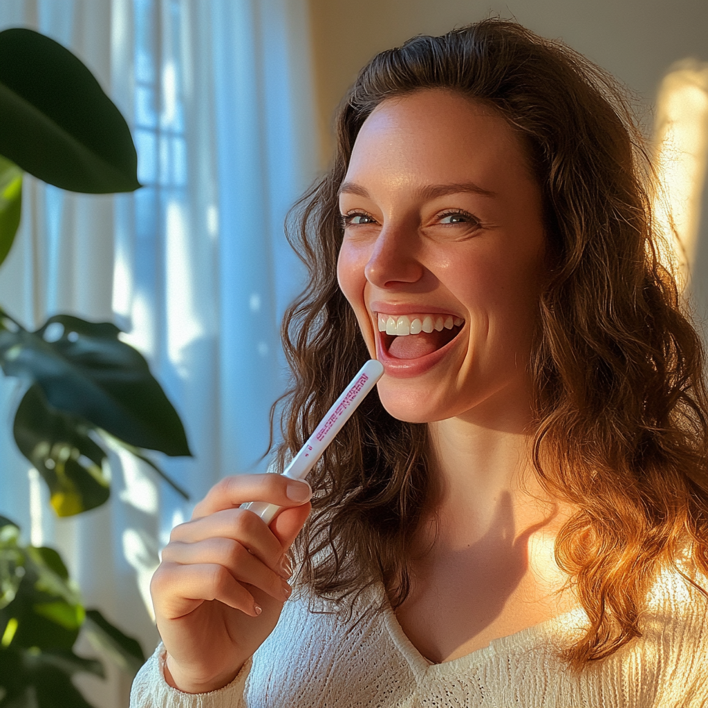 A woman holding a pregnancy test | Source: No source