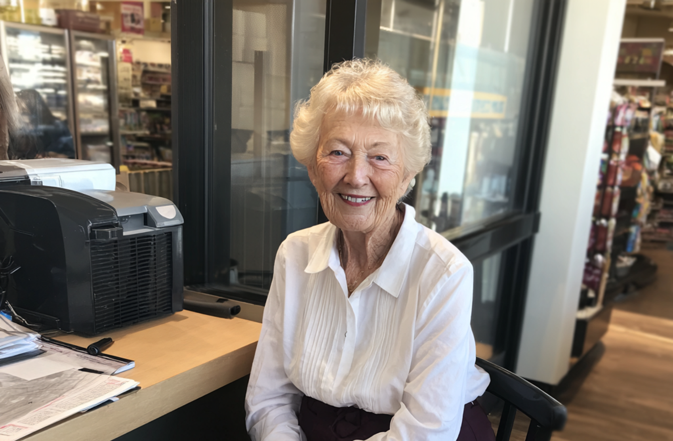 A smiling old woman wearing a white shirt | Source: no source