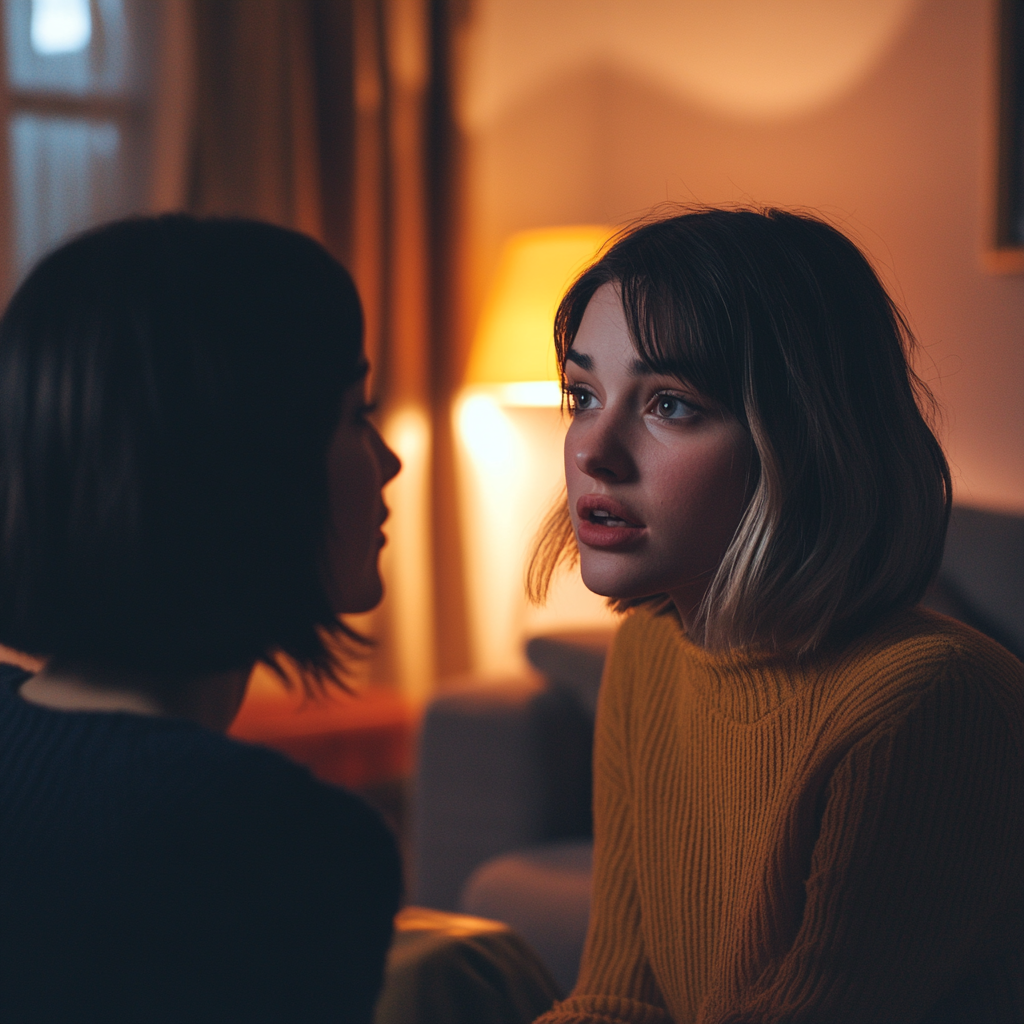 Two nervous women talking | Source: No source