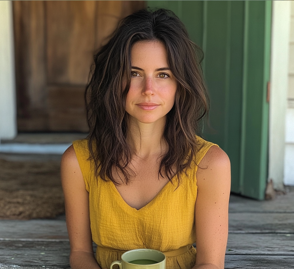 A woman sitting on a porch step | Source: No source
