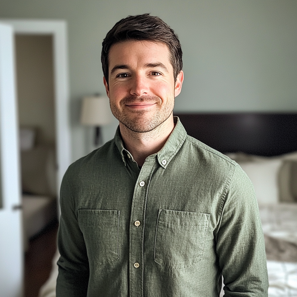 A man standing in a bedroom | Source: no source