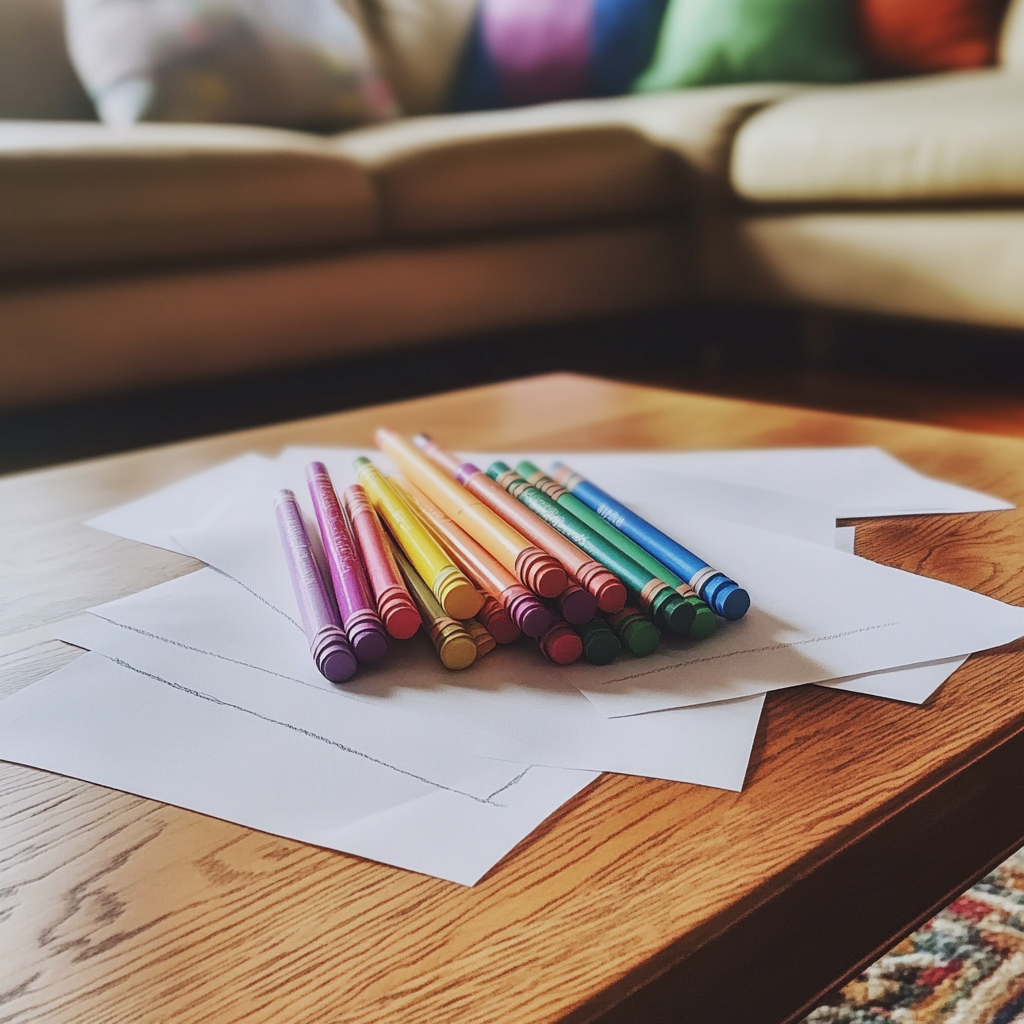 Crayons on a coffee table | Source: no source