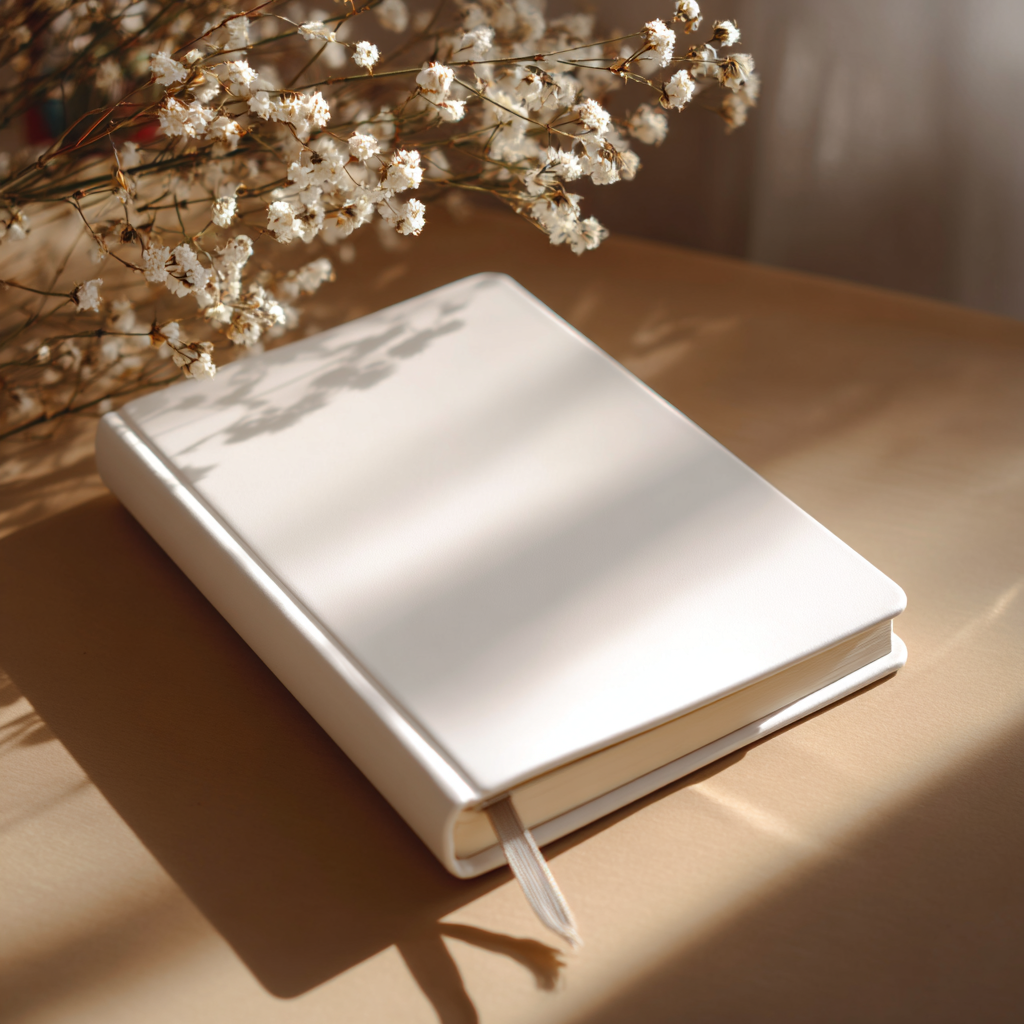 A white notebook on a table | Source: No source