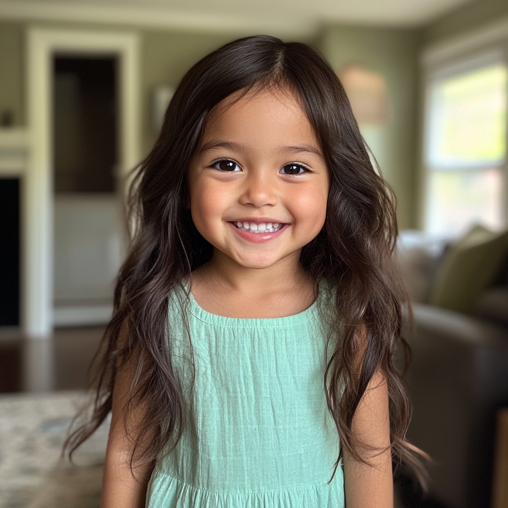 A smiling little girl standing in a living room | Source: no source