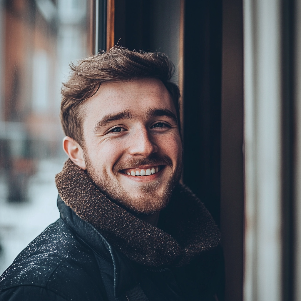 A smiling man near a flat door | Source: No source