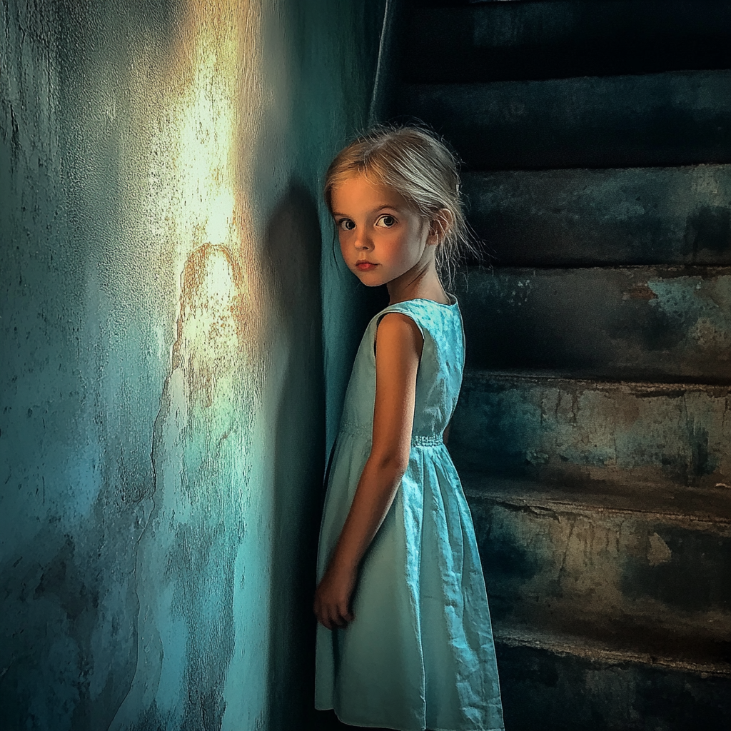 A little girl in a basement | Source: No source