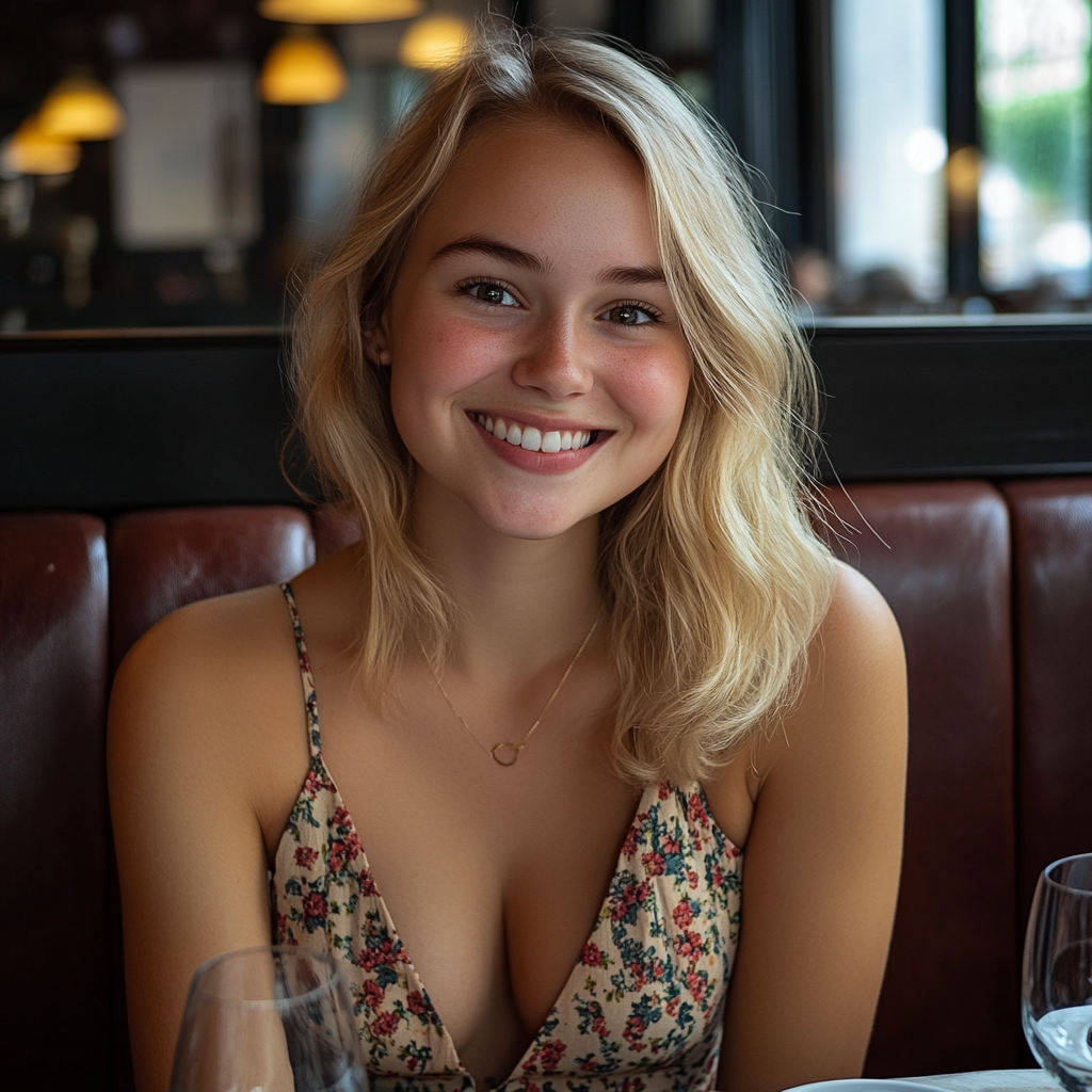 A smiling woman in a restaurant | Source: no source