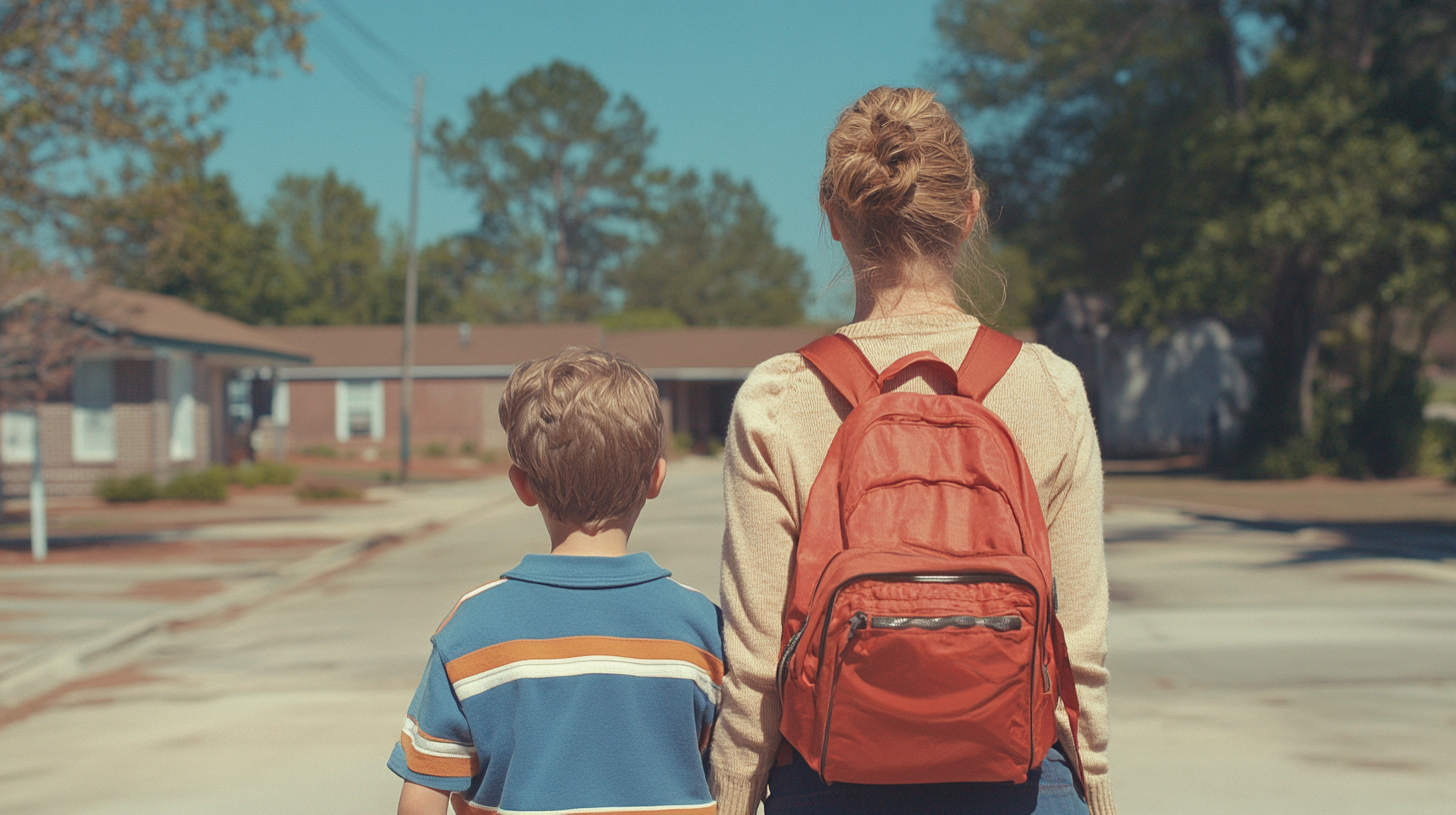A boy and a woman standing | Source: No source