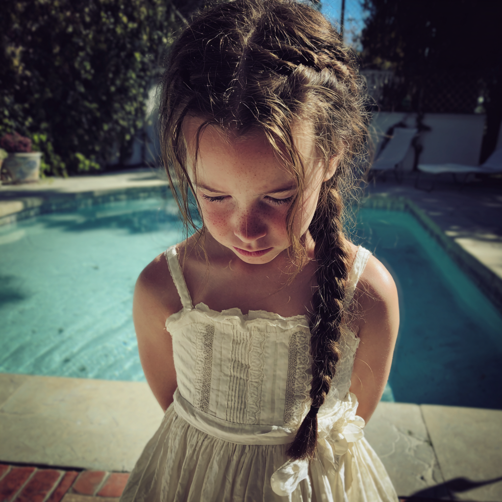 A little girl looking down at her feet | Source:  no source