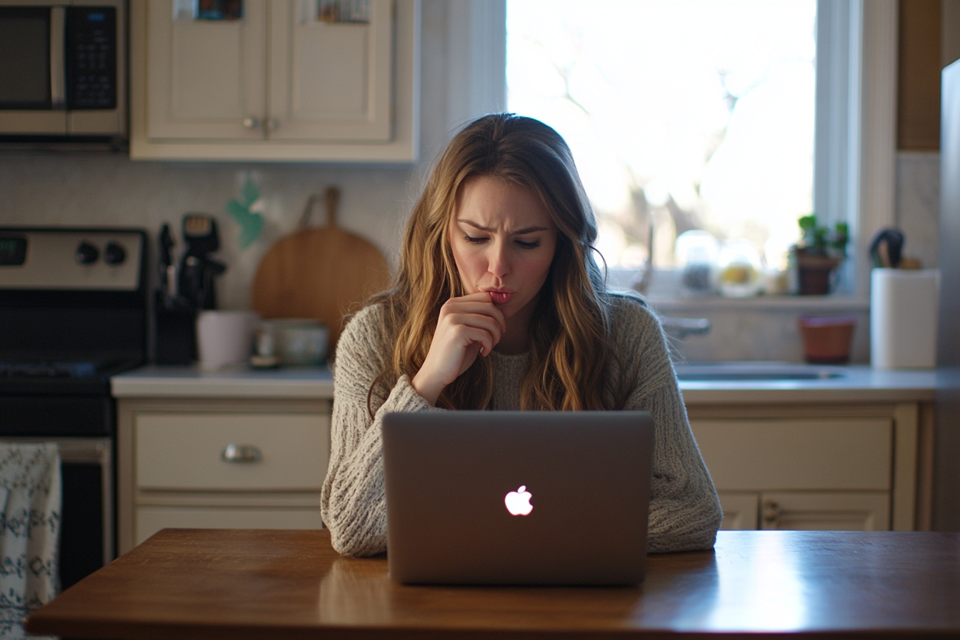 A woman staring thoughtfully at her laptop screen | Source: No source