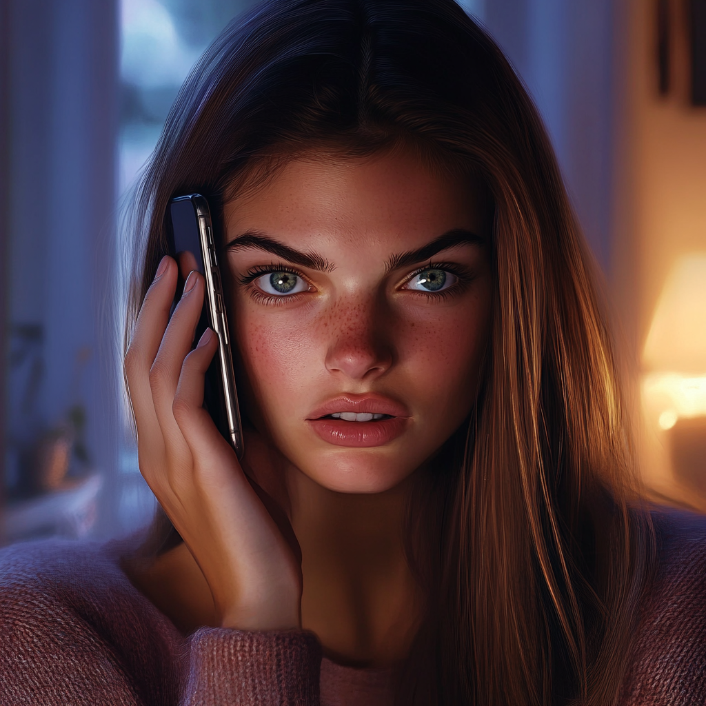 An anxious young woman talking on the phone | Source: No source
