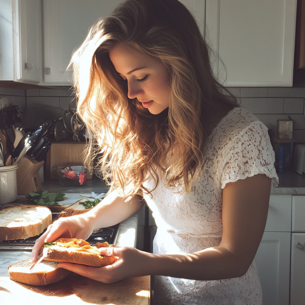 A woman making a sandwich | Source: no source