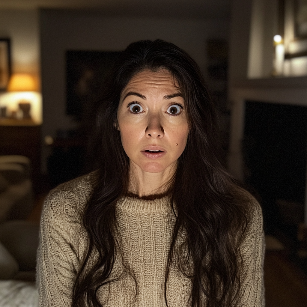 A panicked woman standing in a living room | Source: no source