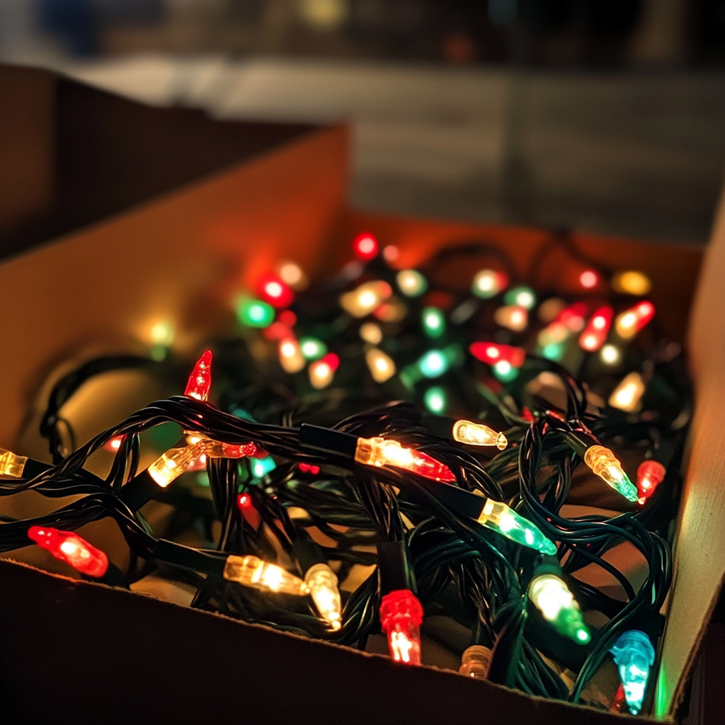 A box of Christmas lights | Source: no source