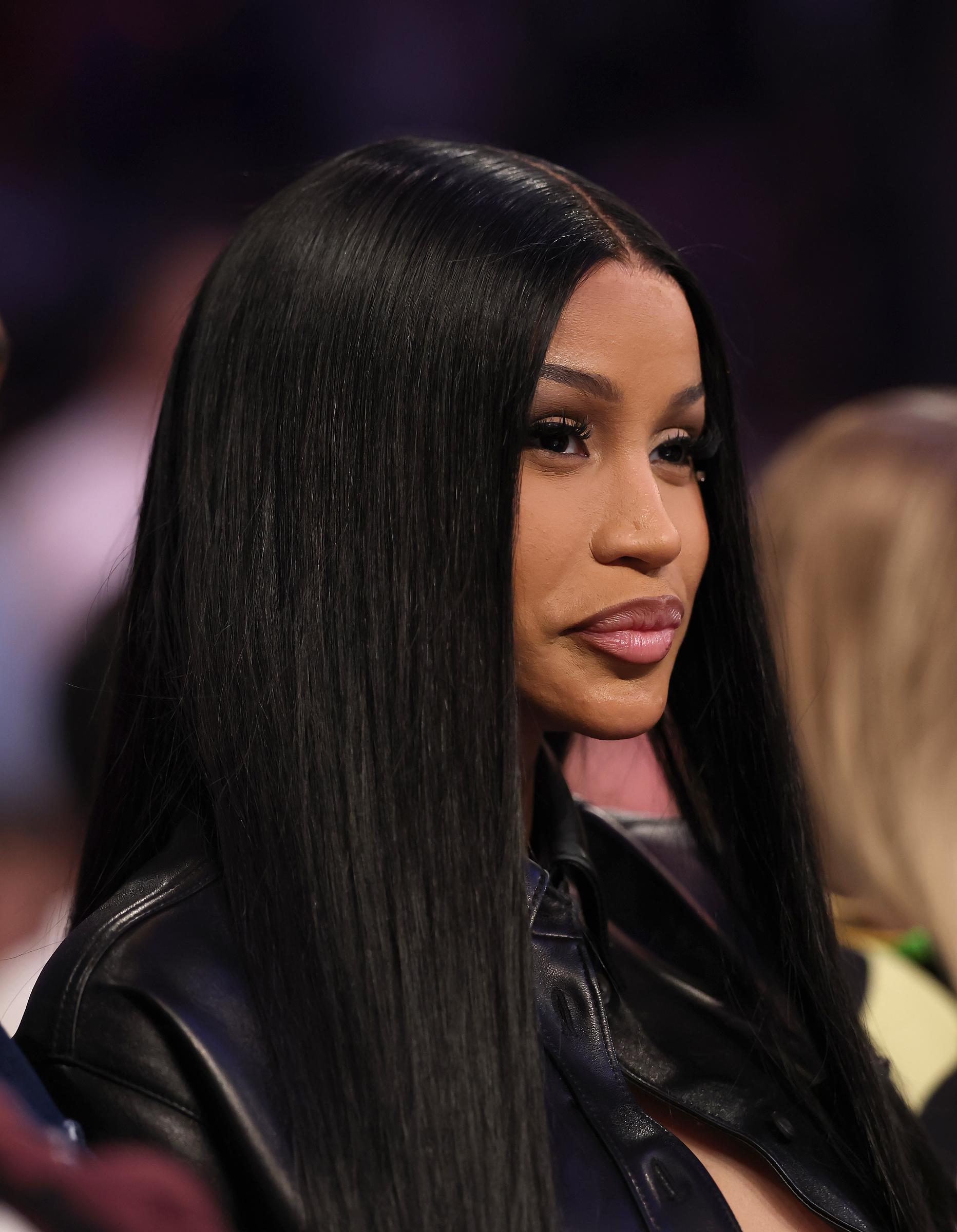 Cardi B looks on during Game Four of the Eastern Conference Second Round NBA Playoffs between the Boston Celtics and the New York Knicks on May 12, 2025 | Source: Getty Images