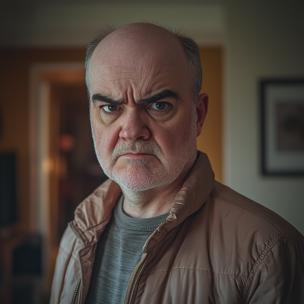 An angry middle-aged man standing in a house | Source: No source