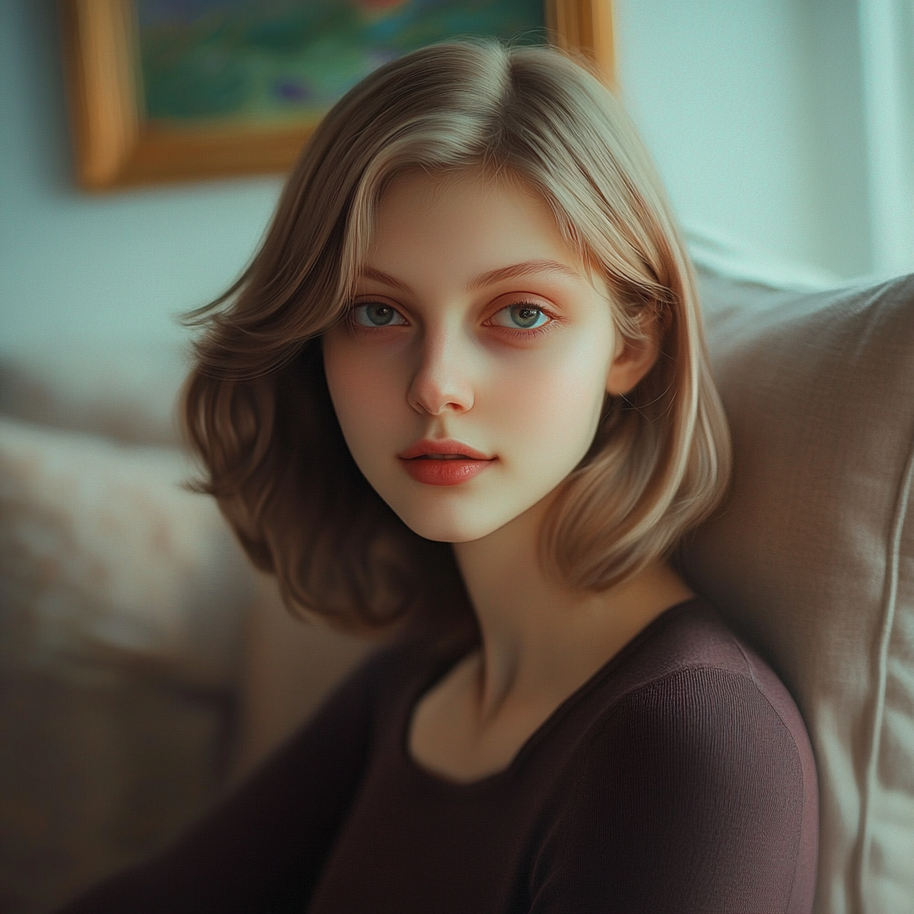 A woman sitting on a couch | Source: no source
