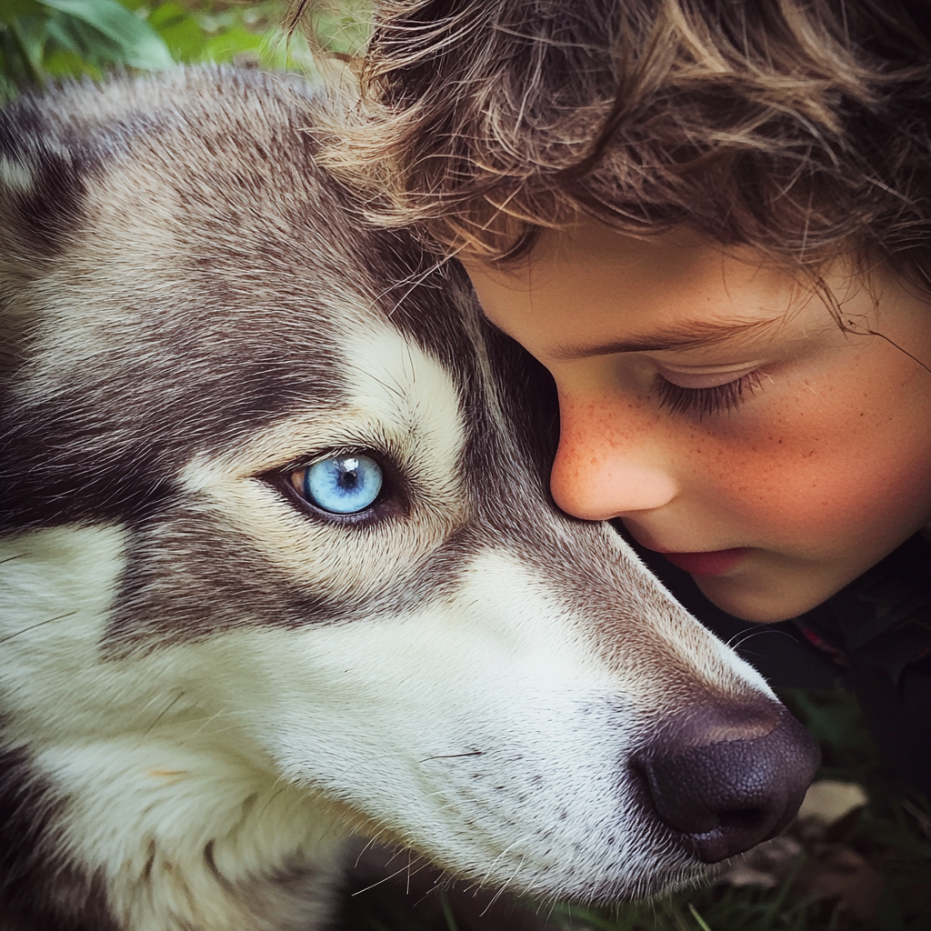 A little boy and a husky | Source: no source