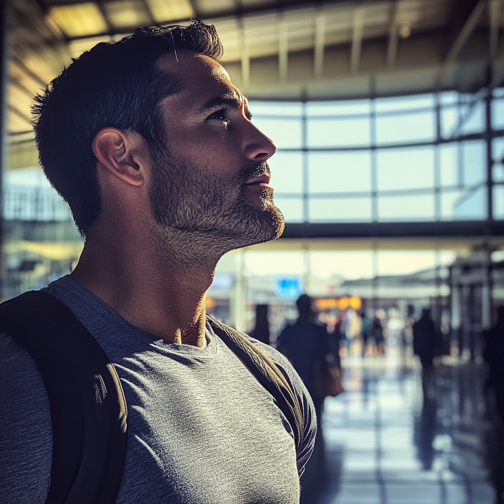A man standing in an airport | Source: No source