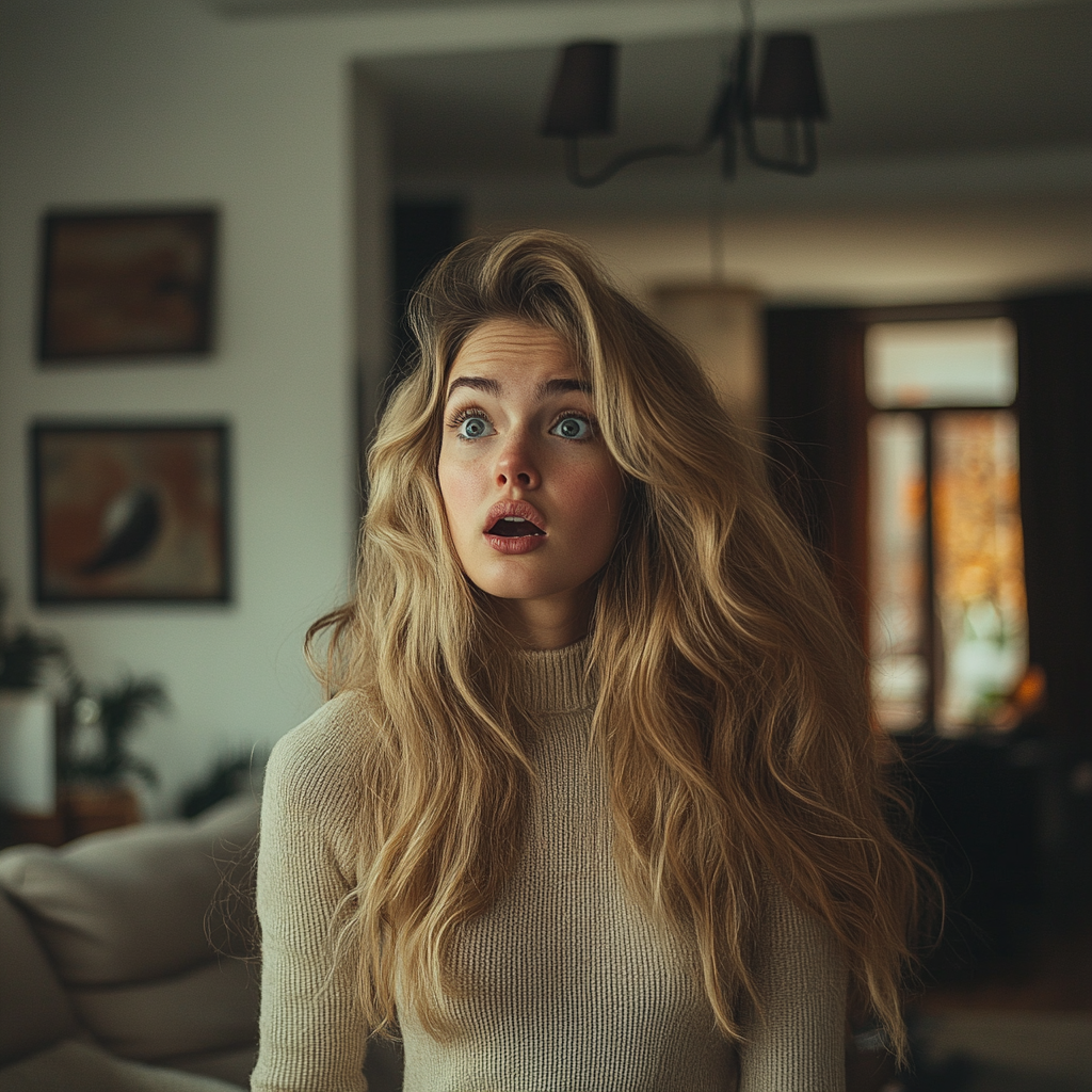 A shocked woman standing in her living room | Source: no source