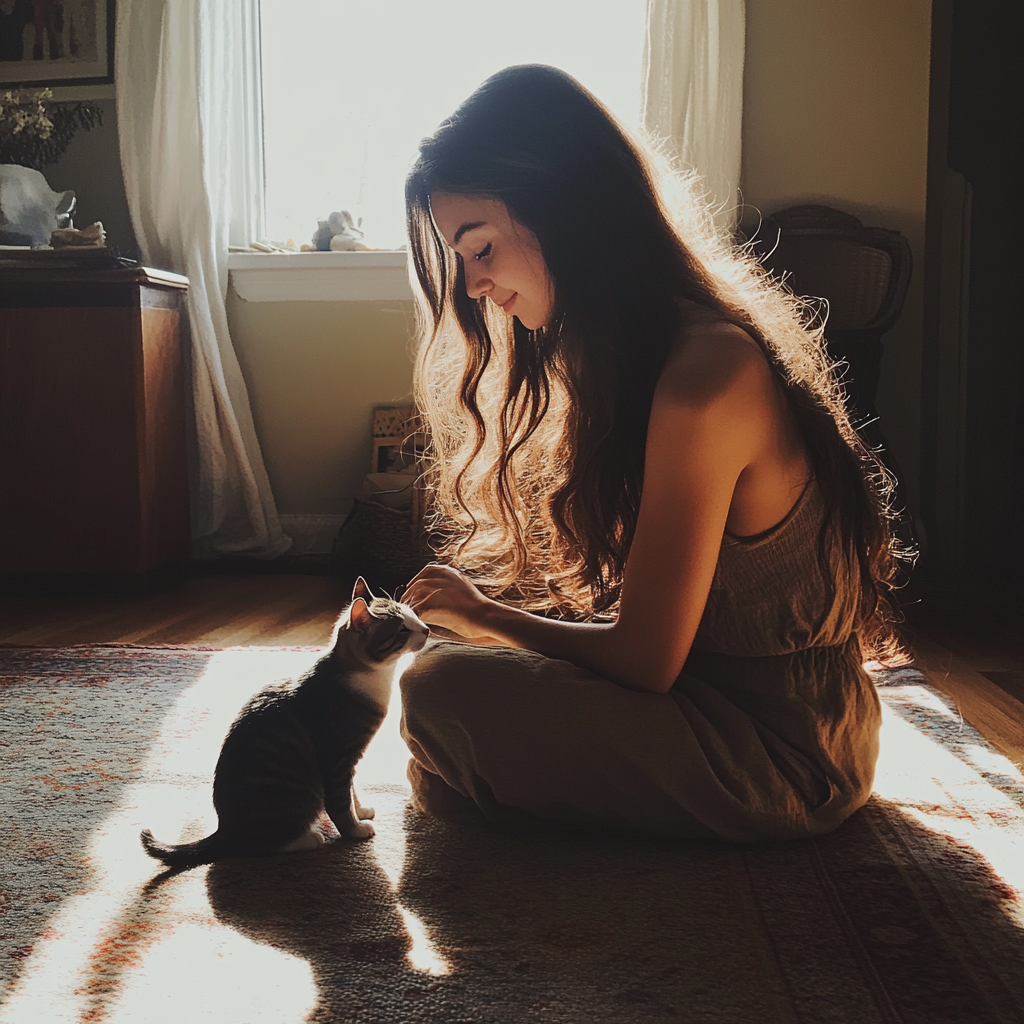 A woman with her cat | Source: No source