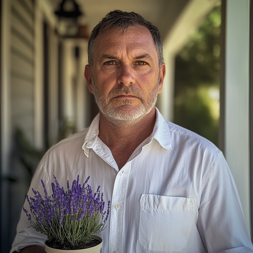 A man holding a potted plant | Source: No source