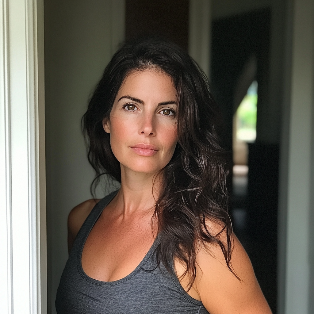 A woman in her doorway wearing gym clothes | Source: No source