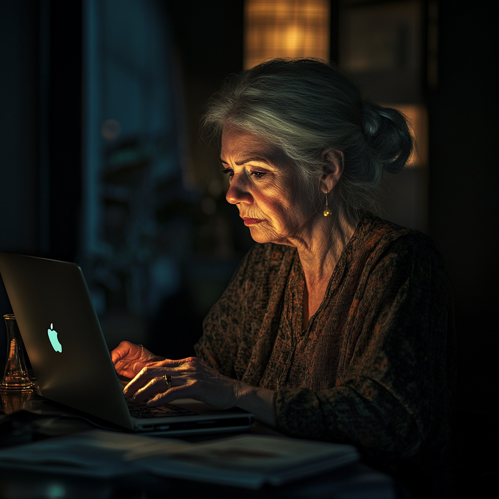 A woman working on her laptop at night | Source: no source
