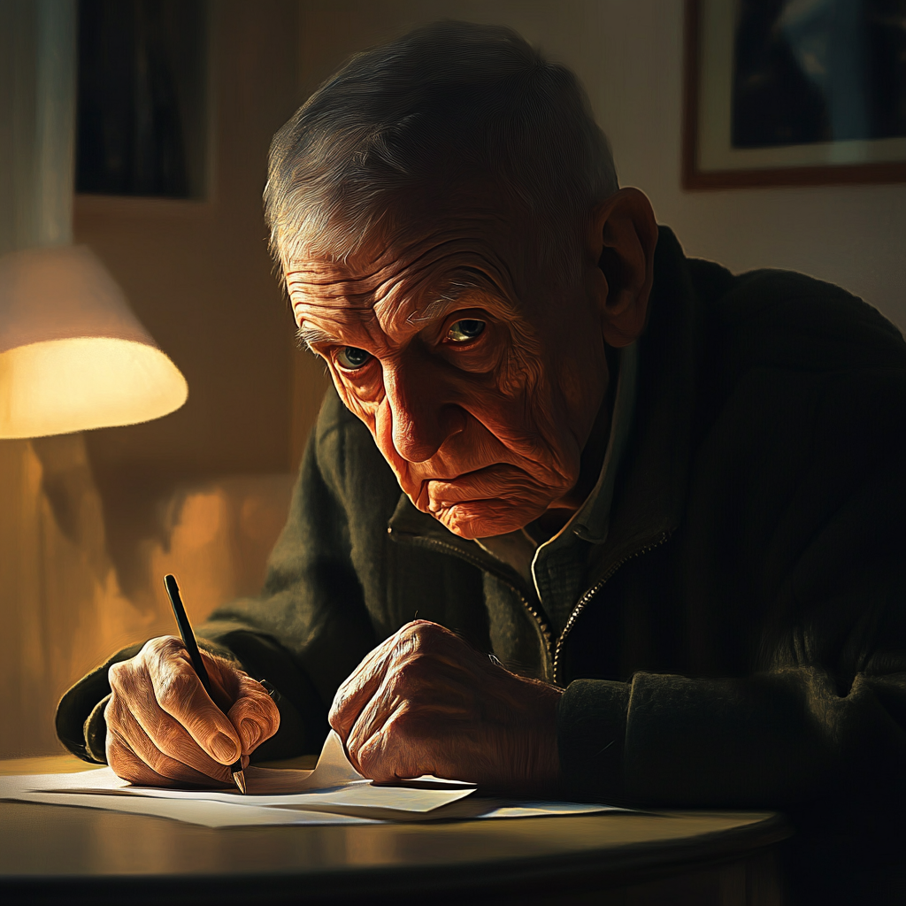 An older man writing a letter | Source: No source