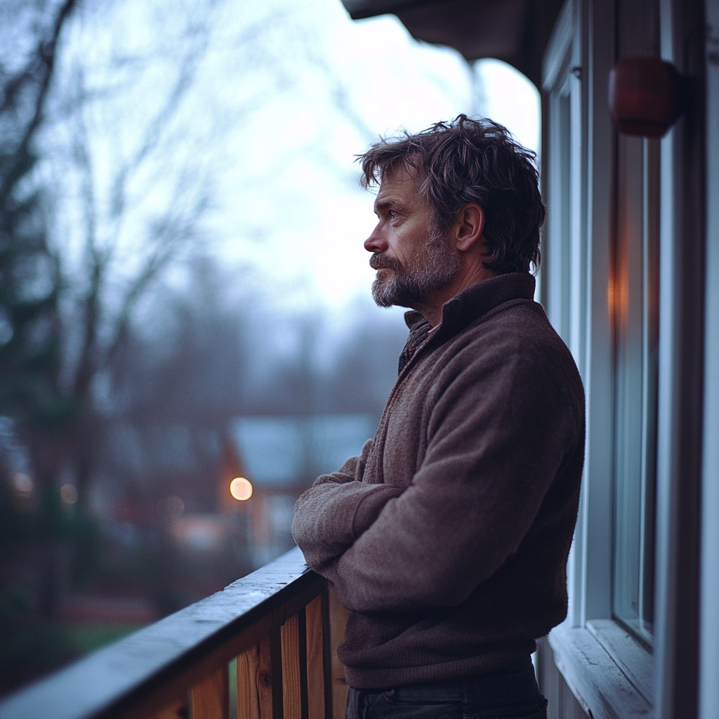 A serious man on the porch | Source: no source