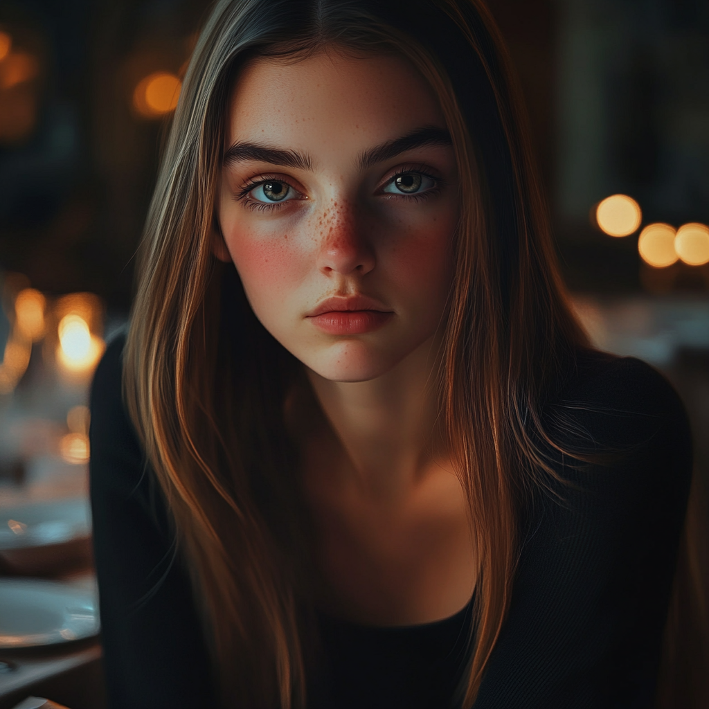 A sad young girl in a restaurant | Source: no source