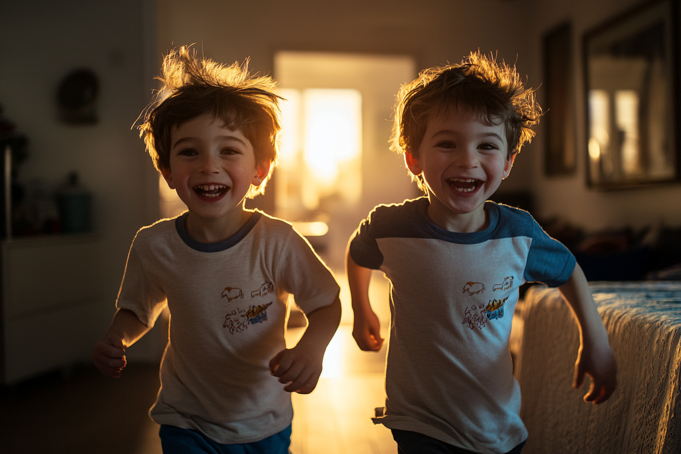 Seven-year-old boys running happily in a living room | Source: no source