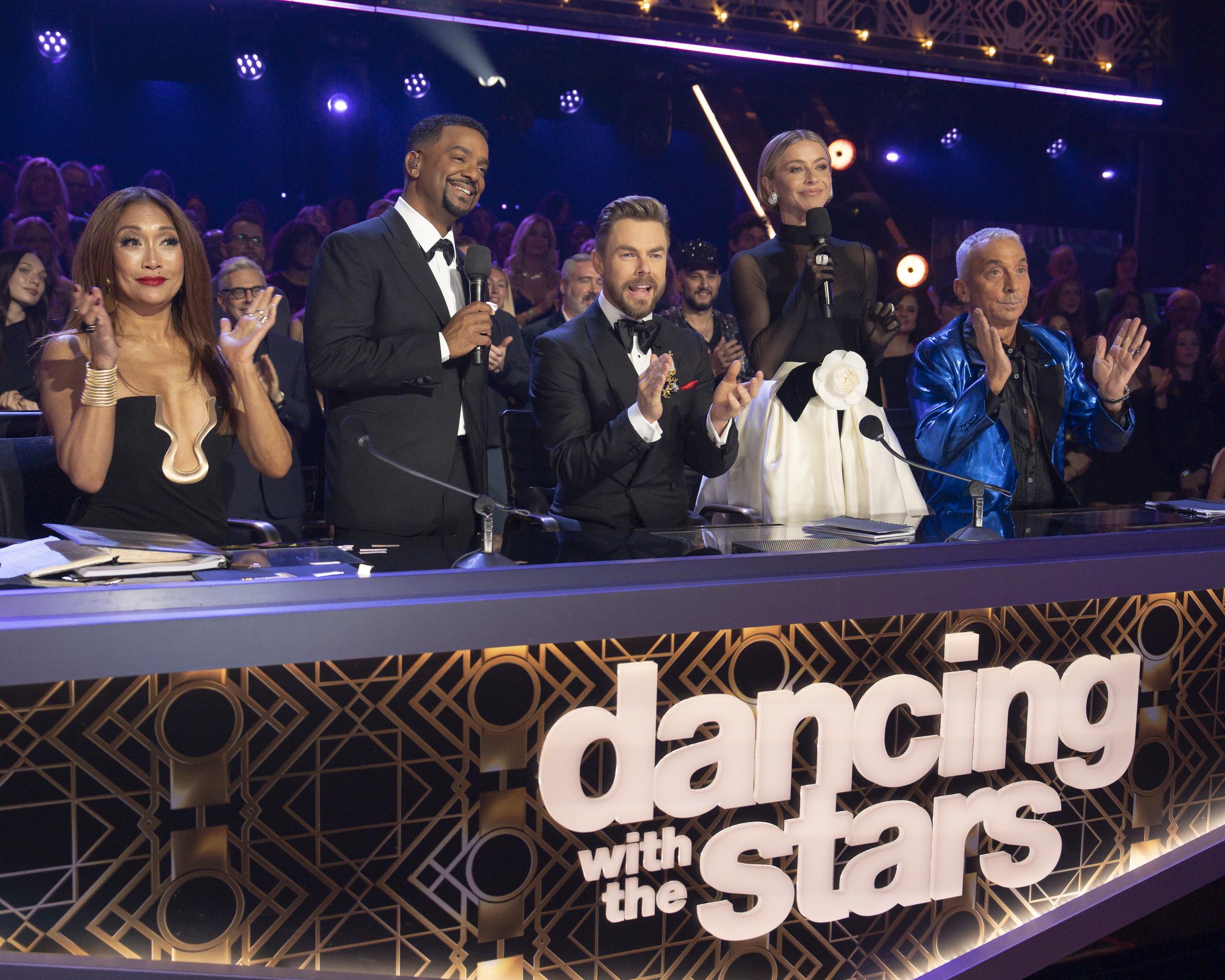 Carrie Ann Inaba, Alfonso Ribeiro, Derek Hough, Julianne Hough, and Bruno Tonioli on the set of "Dancing with The Stars" on November 25, 2025. | Source: Getty Images