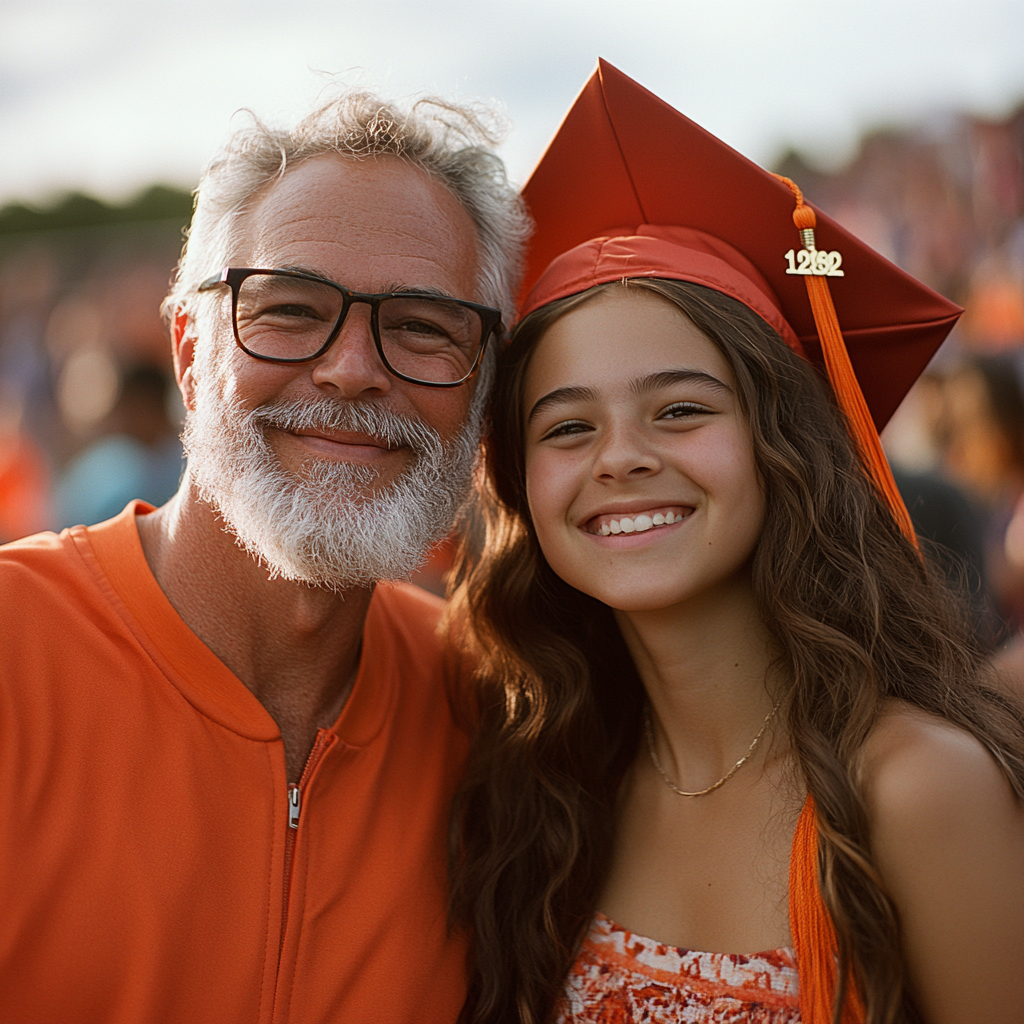 A happy teenage girl with a man at her graduation | Source: No source