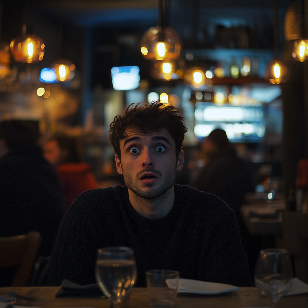 A shocked man in a restaurant | Source: no source