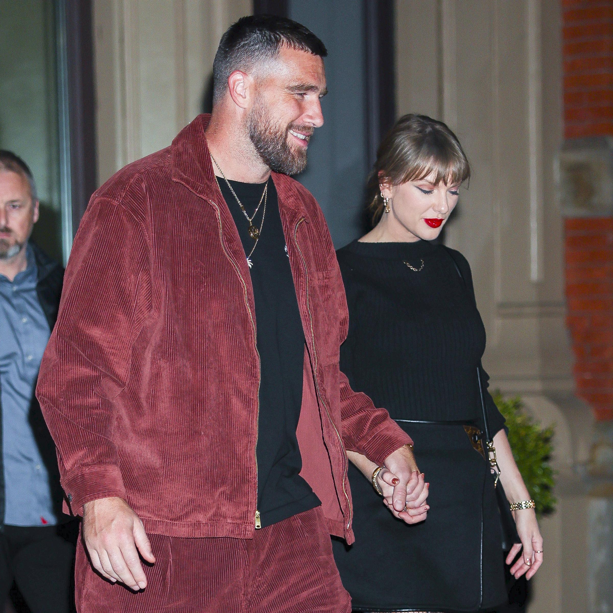 Travis Kelce and Taylor Swift seen in NoHo on November 6, 2025, in New York. | Source: Getty Images