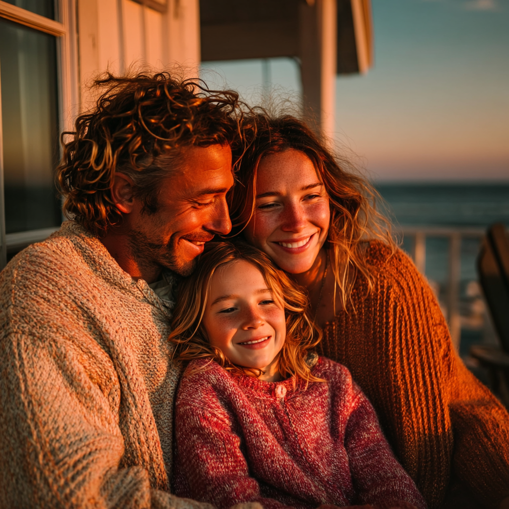 A happy family outside during a sunset | Source: no source