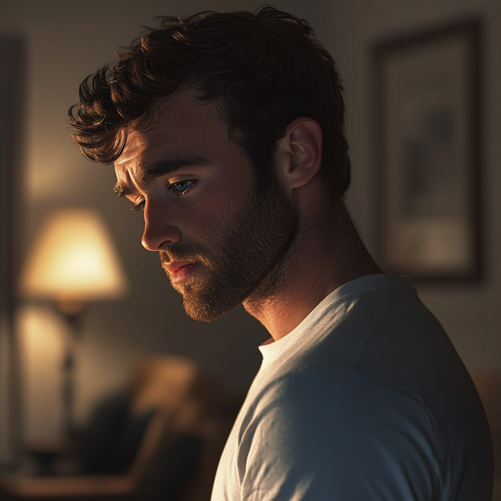 An emotional man with his eyes downcast | Source: No source