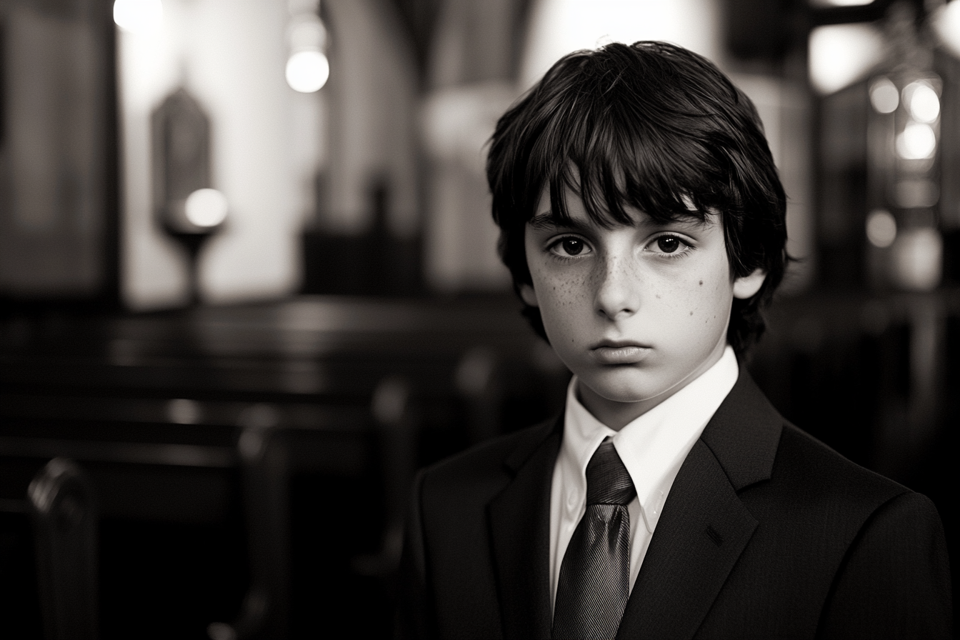 A serious boy in a church | Source: no source