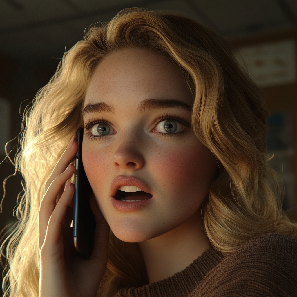 A startled woman talking on the phone | Source: No source