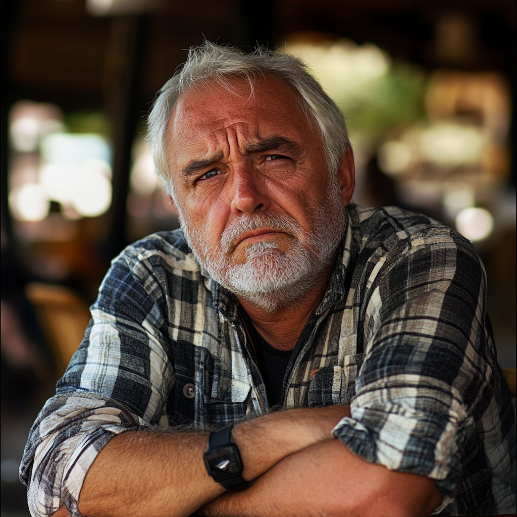 A frowning middle-aged man in a cafe | Source: no source