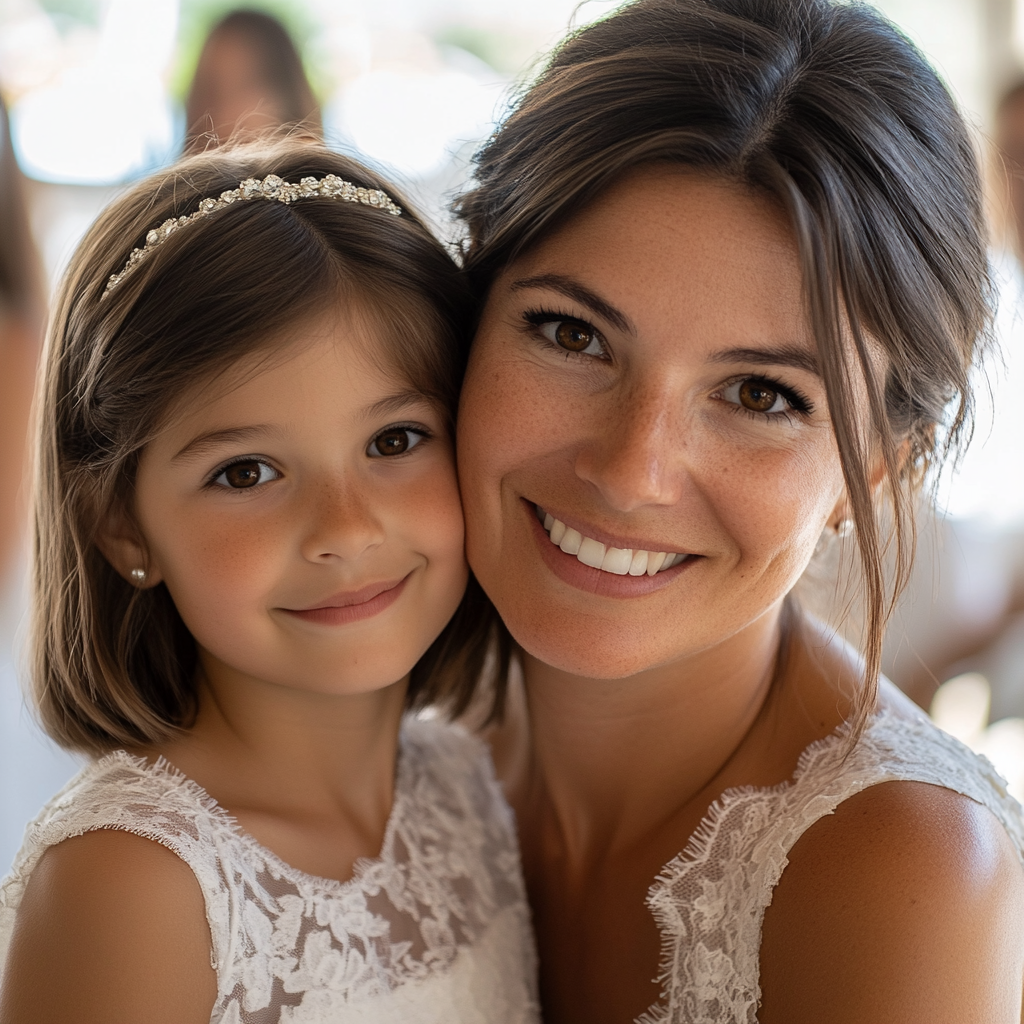 Bride and a little girl hugging | Source: no source