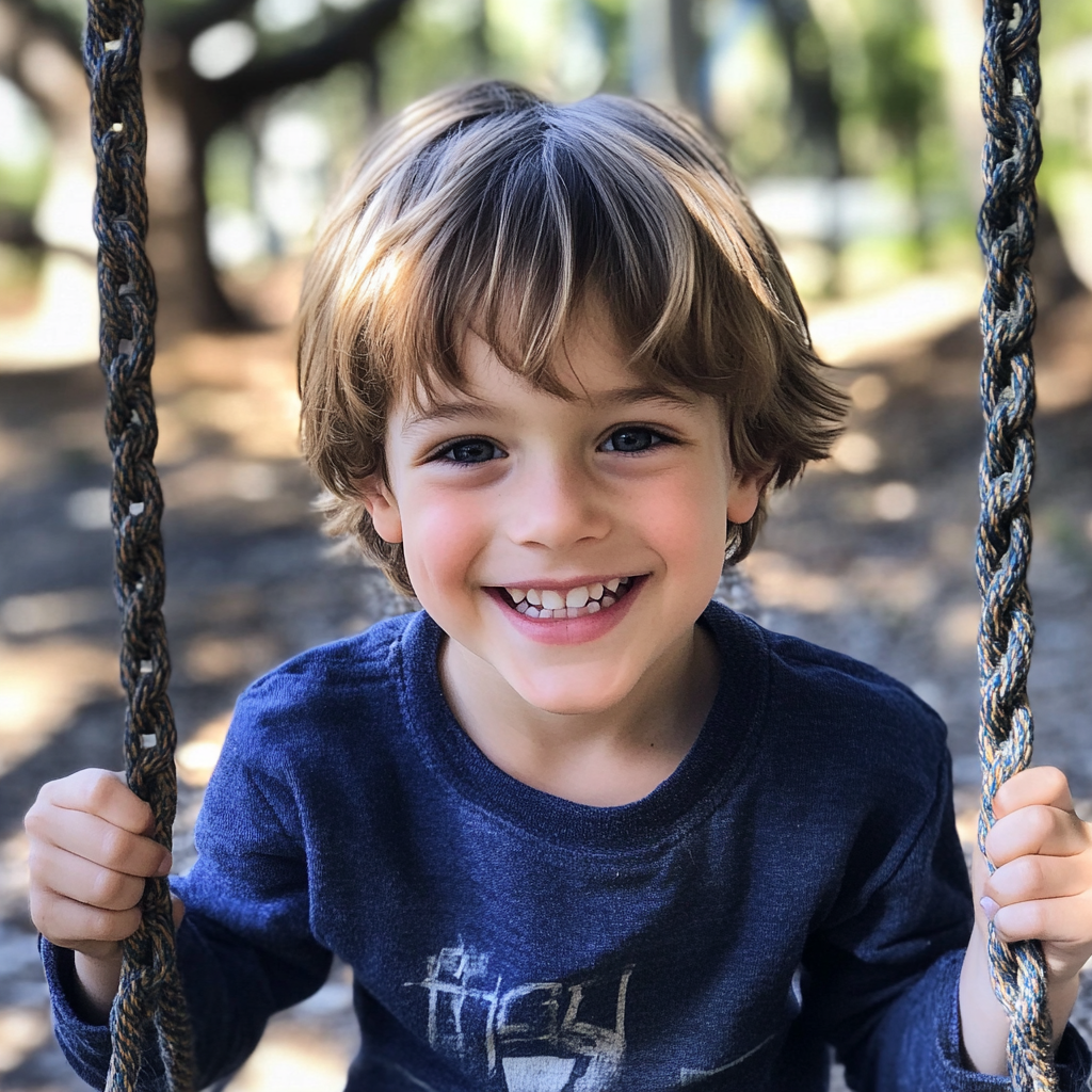 A little boy sitting on a swing | Source: No source